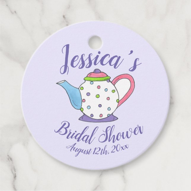 Étiquettes Cadeau Polka Dot Teapot Après-Midi Tea Baby shower (Devant)