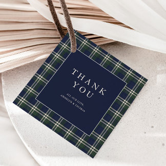 Étiquettes Cadeau Polo Tartan Merci Navy et Vert Prépa