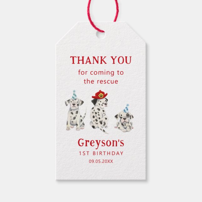Étiquettes-cadeau Pompier Secourir Chiens Garçon fête d'anniversaire (Devant)