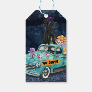 Étiquettes-cadeau Poodle Chien Halloween Camion Effrayant nuit