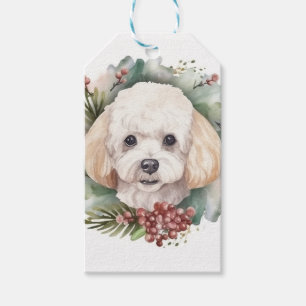 Étiquettes-cadeau Poodle Noël Wreath Festive Pup