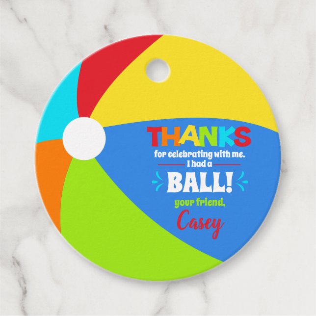 Étiquettes Cadeau Pool Party Beach Ball coloré (Devant)