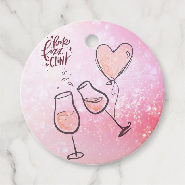 Étiquettes Cadeau Pop Clink Fizz Vin Personnalisé Verre Coeur Balloo (Devant)