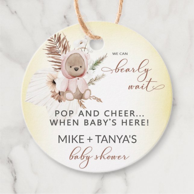 Étiquettes Cadeau Pop et aimer l'aimer attendre boho ours fille douc (Devant)