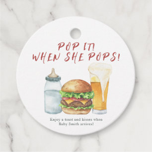 Étiquettes Cadeau Pop it when it pops! Burgers, bière et Baby shower