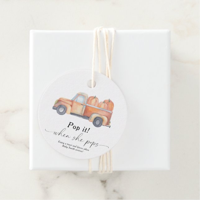 Étiquettes Cadeau Pop it when it pops - camion Citrouille - (En situation)