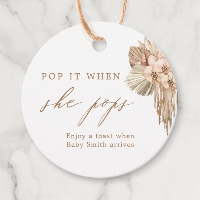 Étiquettes Cadeau Pop It When She Pops Bohemian Baby shower Favorise (Devant)