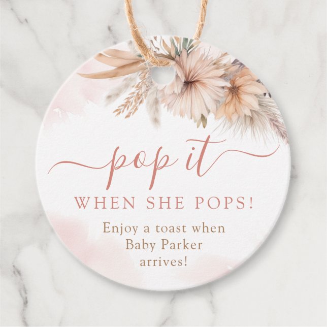 Étiquettes Cadeau Pop It When She Pops Boho Pampas Grass Floral (Devant)