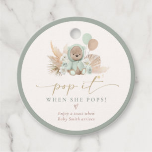 Étiquettes Cadeau Pop It When She Pops Boho Teddy Bear Baby shower