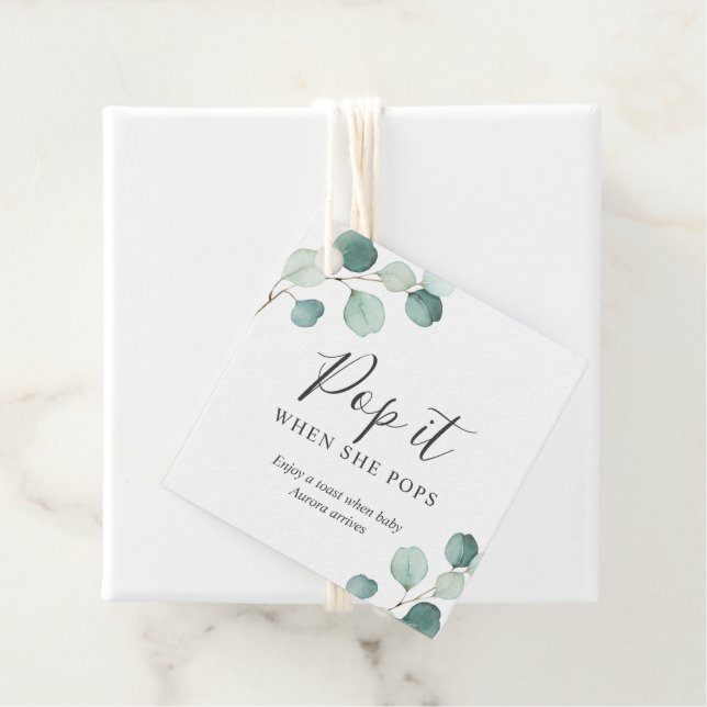 Étiquettes Cadeau Pop It When She Pops Eucalyptus Baby shower (En situation)