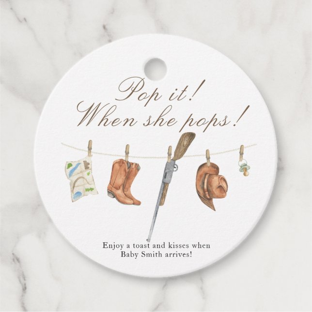 Étiquettes Cadeau Pop it when she pops! - Hunter Baby shower (Devant)