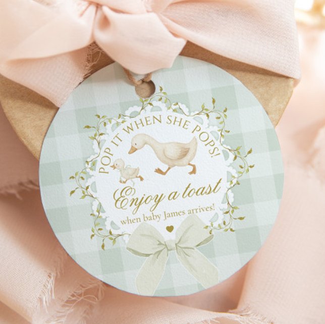 Étiquettes Cadeau Pop it when she Pops Silly Goose Sage Baby shower (Créateur téléchargé)