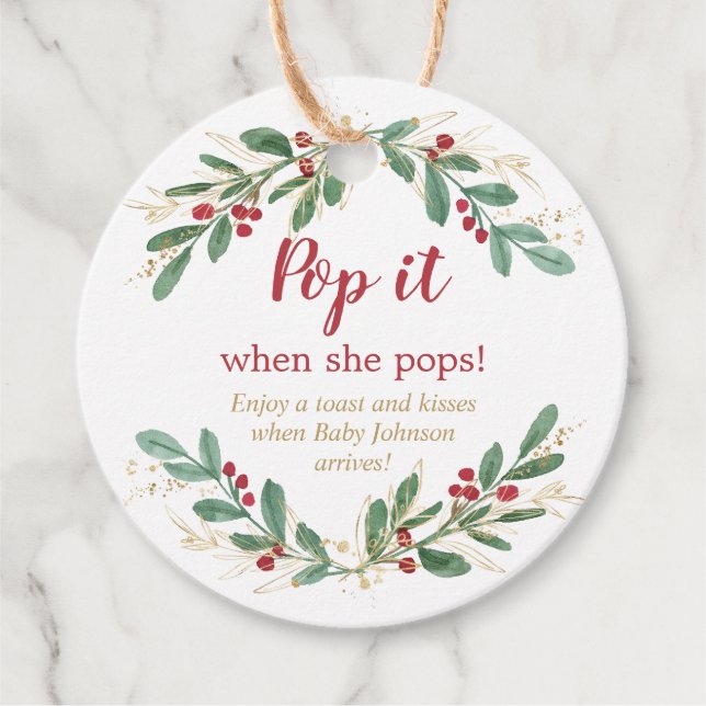 Étiquettes Cadeau Pop-le quand elle éclate Noël verdure rouge saint (Devant)