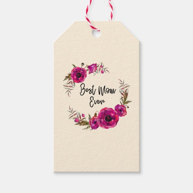 Étiquettes-cadeau Poppies florales rose Fuchsia Wreath Meilleure mam (Devant)