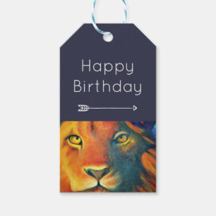 Étiquettes-cadeau Portrait de tête de lion coloré Peinture à l'huile