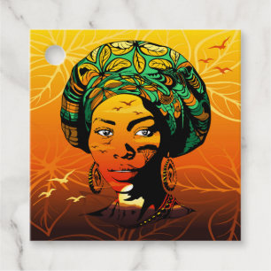 Étiquettes Cadeau Portrait féminin africain avec coucher de soleil