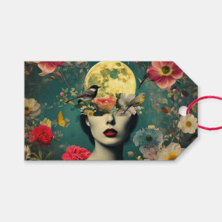 Étiquettes-cadeau Portrait Floral Lunaire Surréaliste