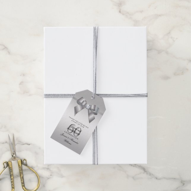 Étiquettes-cadeau Posh Gem Bow & Ribbon 60e anniversaire de Mariage (Avec de la ficelle)