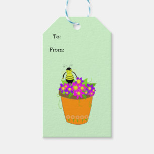Étiquettes-cadeau Pot à fleurs Whimsical avec abeille