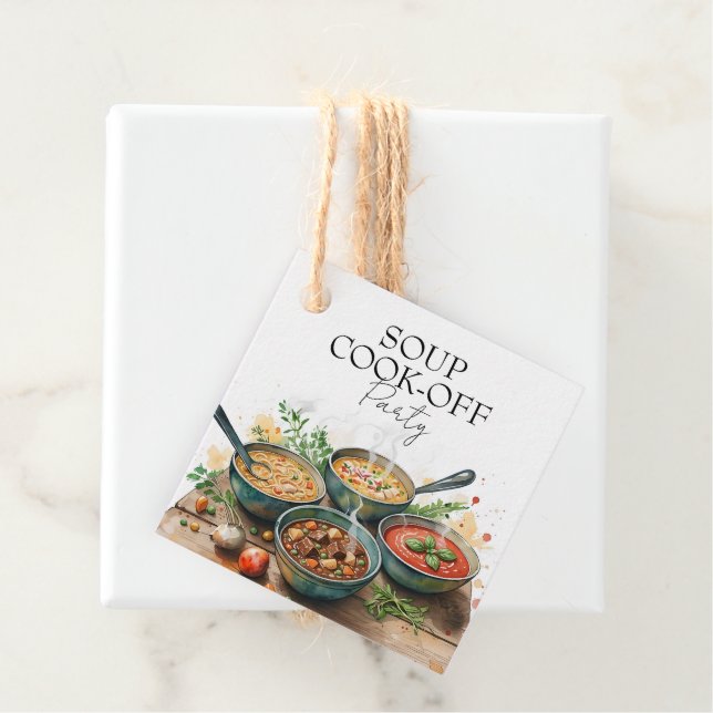 Étiquettes Cadeau Pot de départ de la soupe rustique Fête de potluck (En situation)