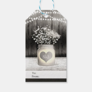 Étiquettes-cadeau Pot de fleurs en forme de coeur et baby's breath M