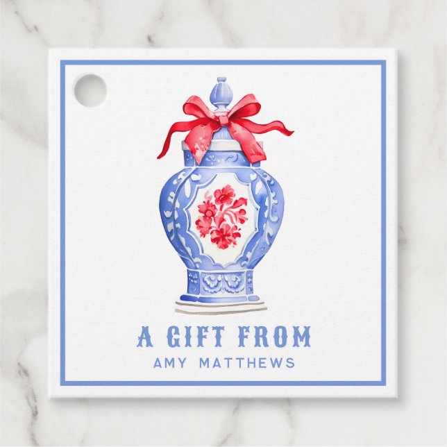 Étiquettes Cadeau Pot de gingembre avec Bow rouge Personnalisé (Devant)