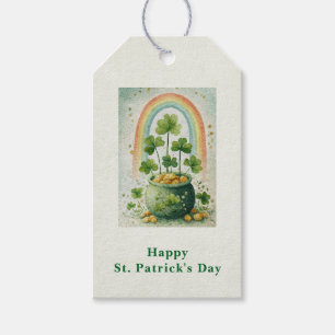 Étiquettes-cadeau Pot de la Saint-Patrick doré et arc-en-ciel vintag