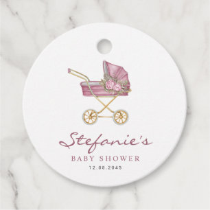 Étiquettes Cadeau Poubelle rose C'est un Baby shower fille
