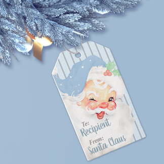 Étiquettes-cadeau Poudre Bleu Vintage Père Noël Wink Tags cadeaux de