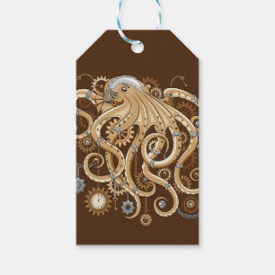 Étiquettes-cadeau Poulpe Steampunk Rétro Fantastique Mécanique
