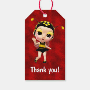 Étiquettes-cadeau Poupée de fée de petit bourdon jaune sur le velour