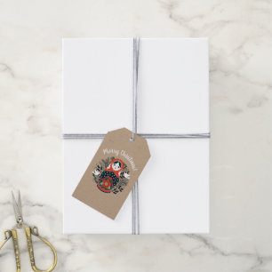 Étiquettes-cadeau Poupée de nidification de Noël rouge