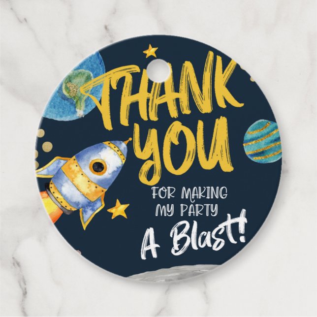 ÉTIQUETTES CADEAU PREMIER ANNIVERSAIRE, ANNIVERSAIRE SPATIAL, BLAST  (Devant)