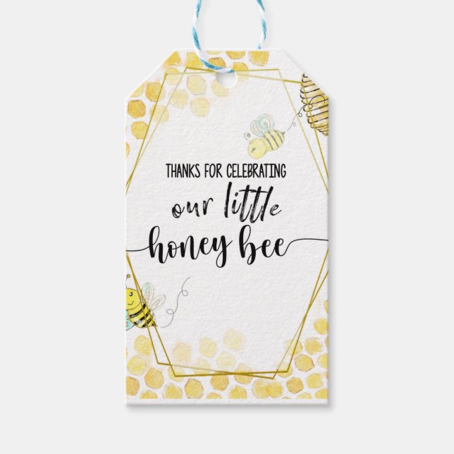 ÉTIQUETTES-CADEAU PREMIER ANNIVERSAIRE, BEE PARTY, BEE THEMED (Devant)