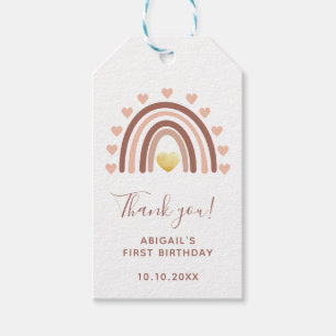 Étiquettes-cadeau Premier anniversaire Boho Rainbow Merci