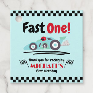 Étiquettes Cadeau Premier anniversaire Fast One Vintage Blue Race Ca