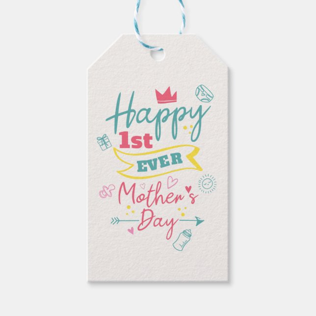 Étiquettes-cadeau Premier jour des mères 1ère fois Maman mignonne (Devant)