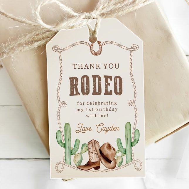 Étiquettes-cadeau Premier Rodéo 1er Anniversaire Western Cowboy (Créateur téléchargé)