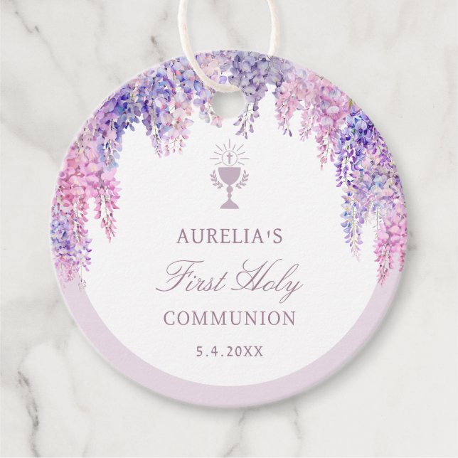Étiquettes Cadeau Première communion de l'arc Lilac Wisteria (Devant)