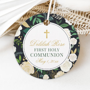 Étiquettes Cadeau Première communion florale verte noire et or