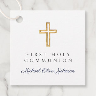 Étiquettes Cadeau Première communion garçon élégante bleu marine scr