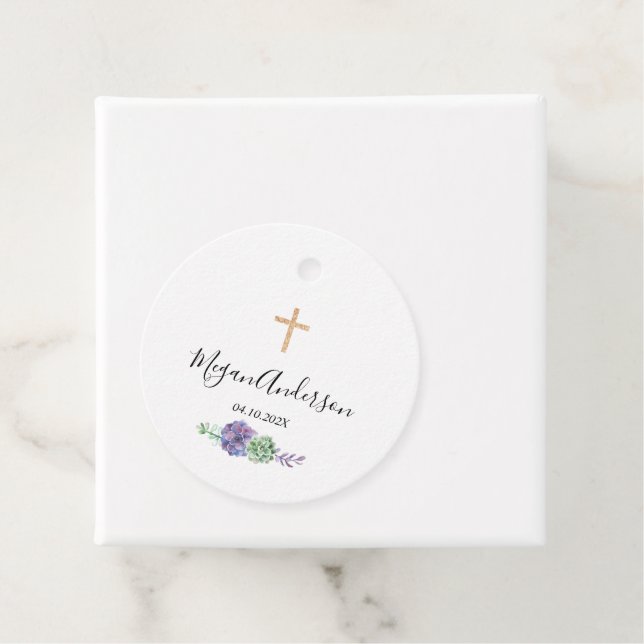 Étiquettes Cadeau Première communion Purple et Gold Elegant Faver Ta (En situation)