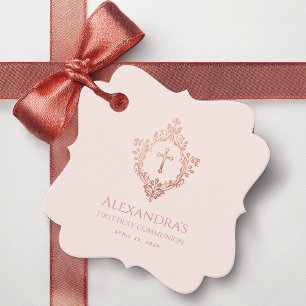 Étiquettes Cadeau Première communion rose élégante fille rose gold c