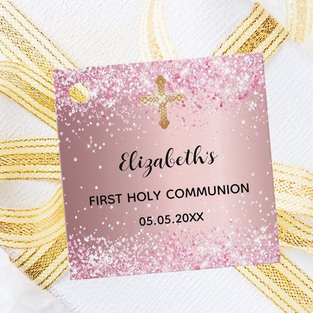 Étiquettes Cadeau Première communion rose parties scintillant merci  (Créateur téléchargé)