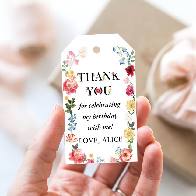 Étiquettes-cadeau Première fête d'anniversaire du Fleur sauvage du p (Créateur téléchargé)