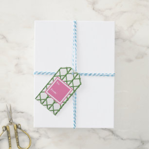 Étiquettes-cadeau Preppy Green Trellis Bamboo Motif