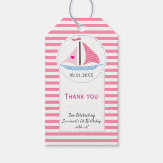 Étiquettes-cadeau Preppy Nautical rose Voile Away Anniversaire Merci