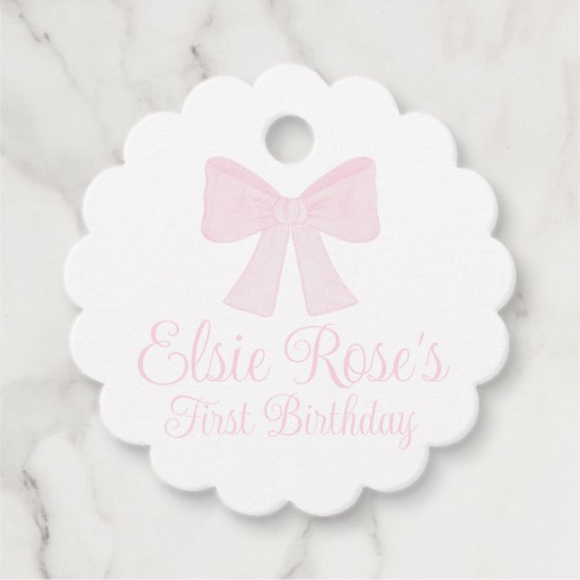 Étiquettes Cadeau Preppy Pink Bow Grandmillennial Premier anniversai (Devant)