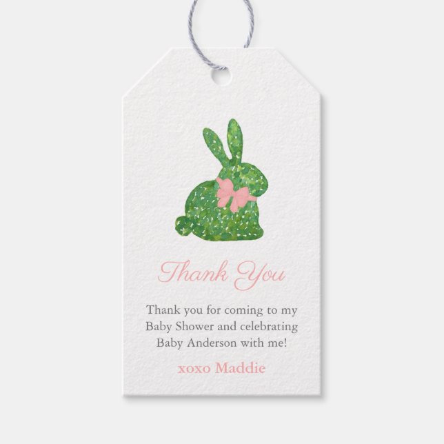 Étiquettes-cadeau Preppy Pink Green Boxwood Bunny Baby Girl Douche (Devant)