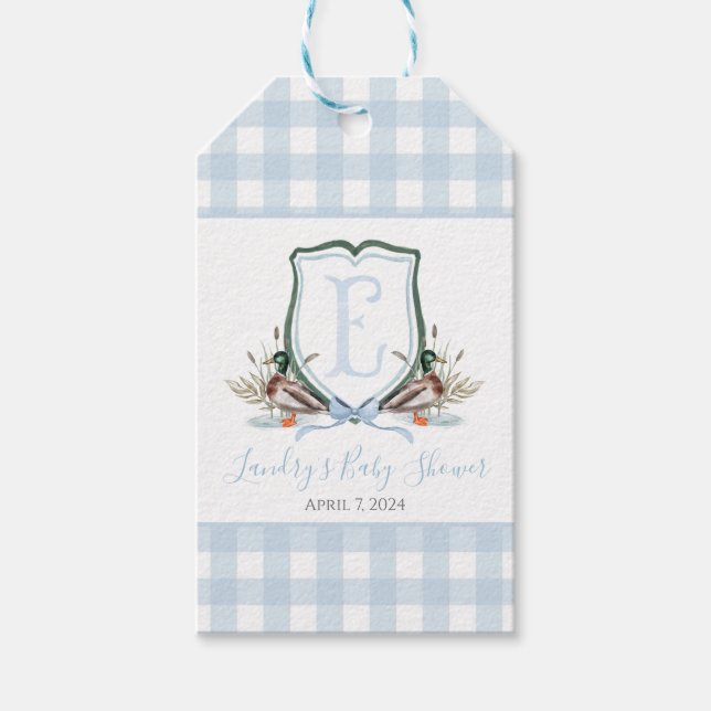 Étiquettes-cadeau Préppy Southern Blue Boy Duck Baby shower (Devant)